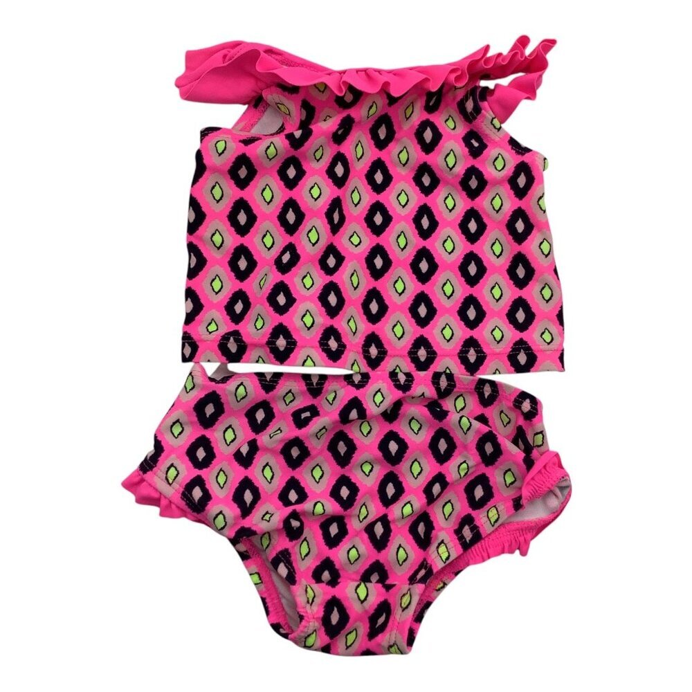 Child‎ Of Mine Baby Girl Swimsuit 3-6M 2 Pc Pink Diamond Print With Ruffle Trim - Picture 2 of 11